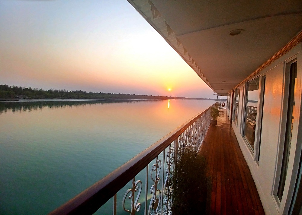 Sunset onboard the Ganga Voyager Bengal Ganges River Cruise, India